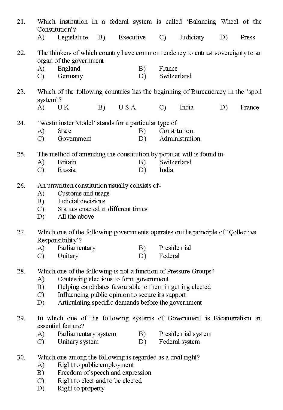 Kerala SET Political Science Exam 2014 Question Code 14225 3
