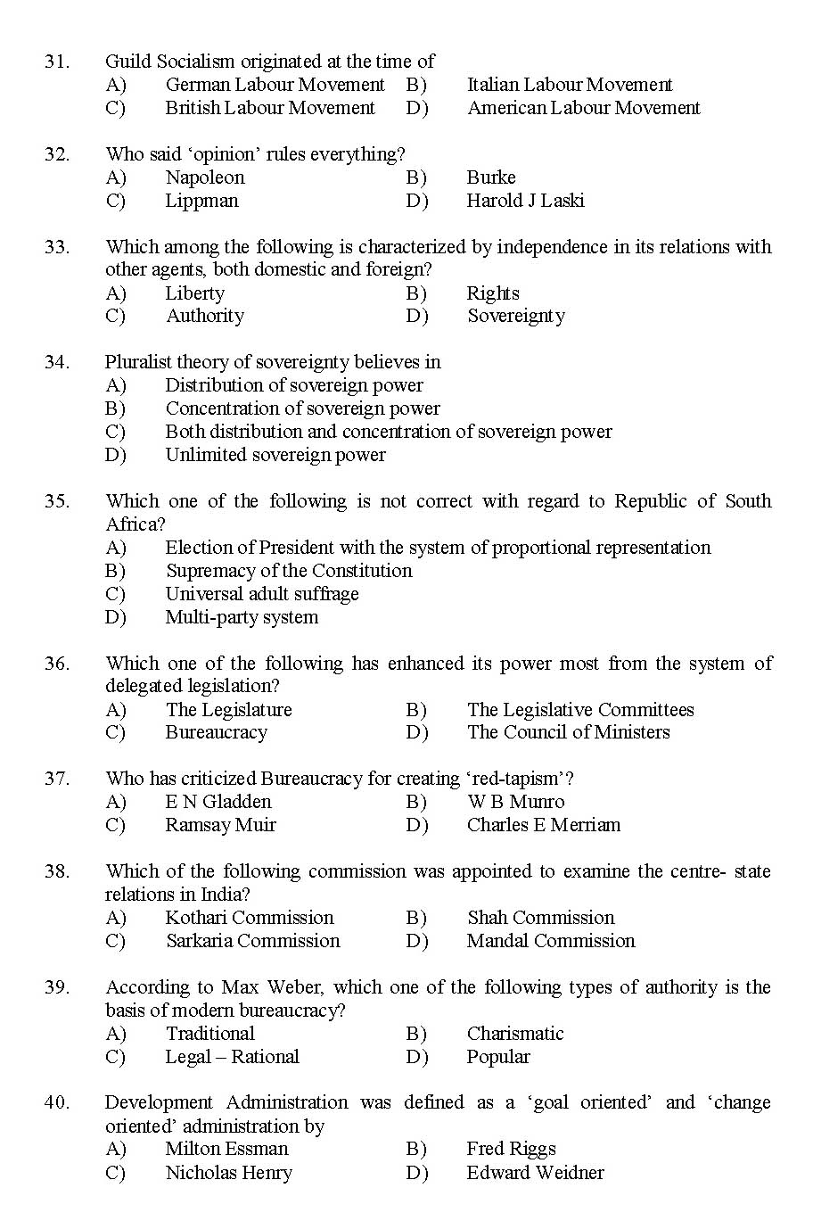 Kerala SET Political Science Exam 2014 Question Code 14225 4