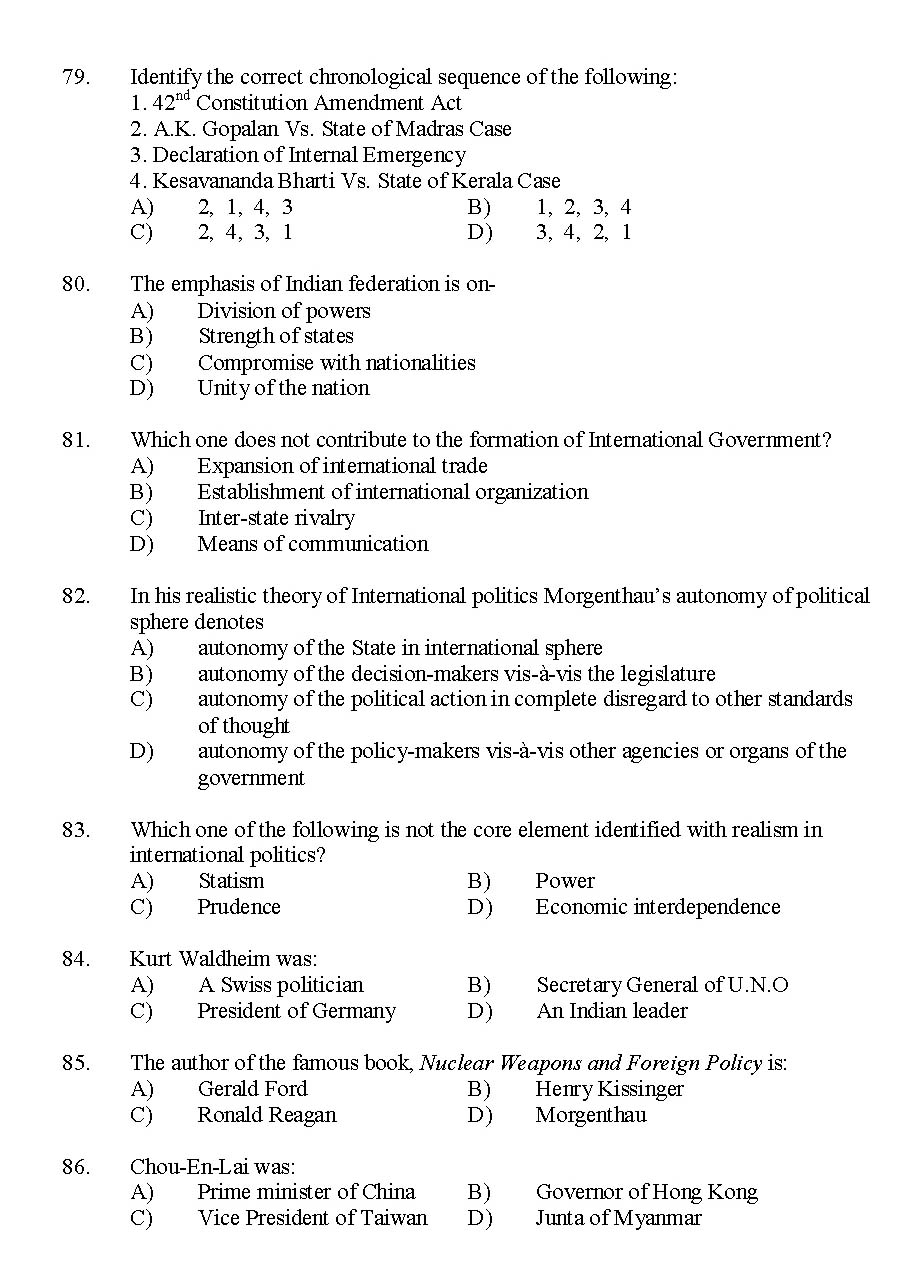 Kerala SET Political Science Exam 2015 Question Code 15625 12