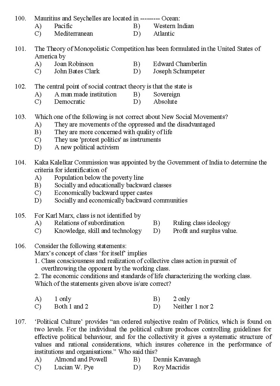 Kerala SET Political Science Exam 2015 Question Code 15625 14
