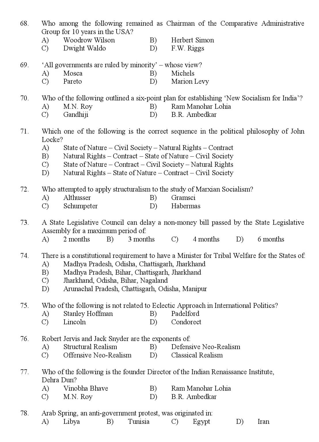 Kerala SET Political Science Exam 2017 Question Code 17825 A 10