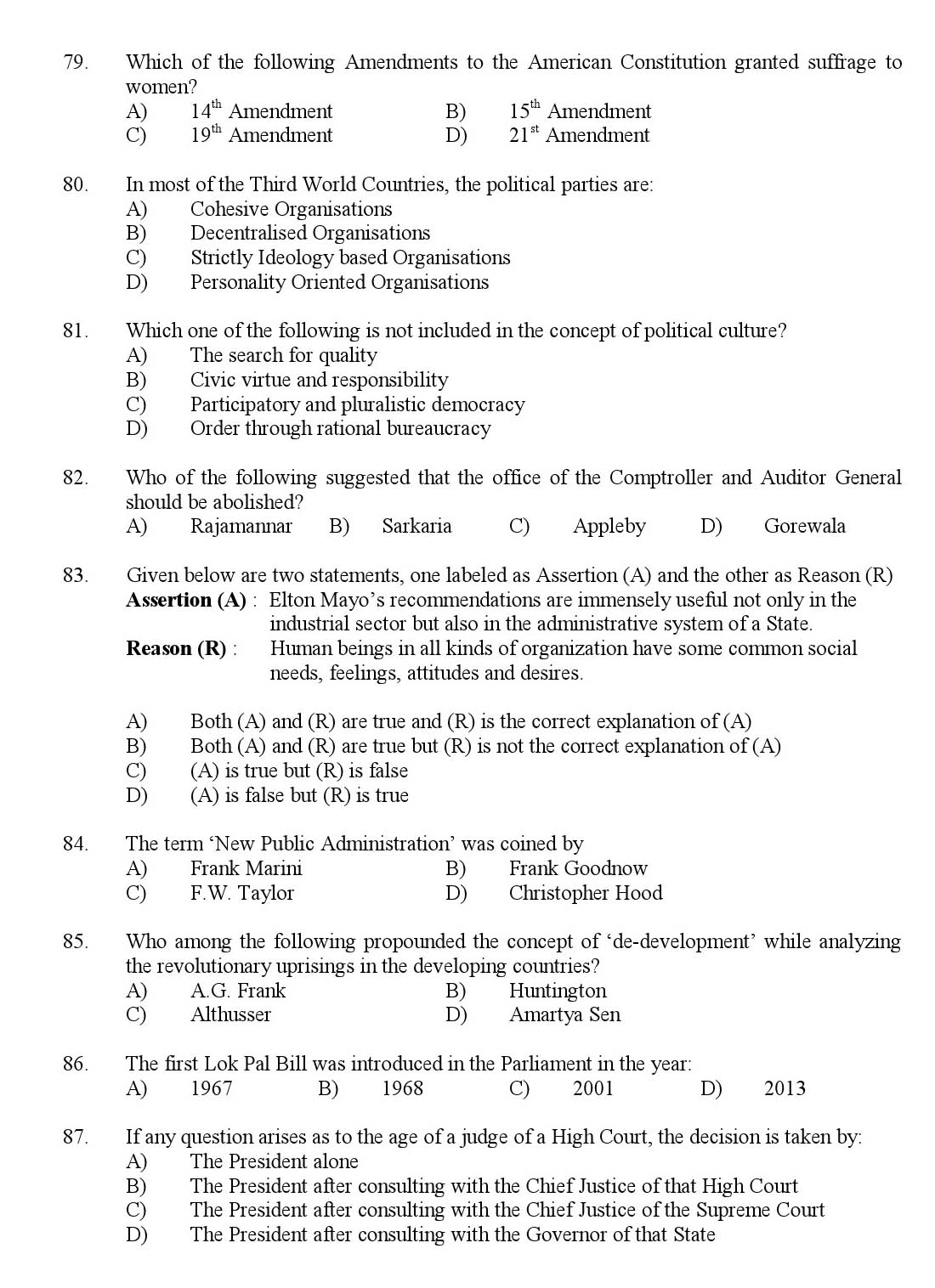 Kerala SET Political Science Exam 2017 Question Code 17825 A 11