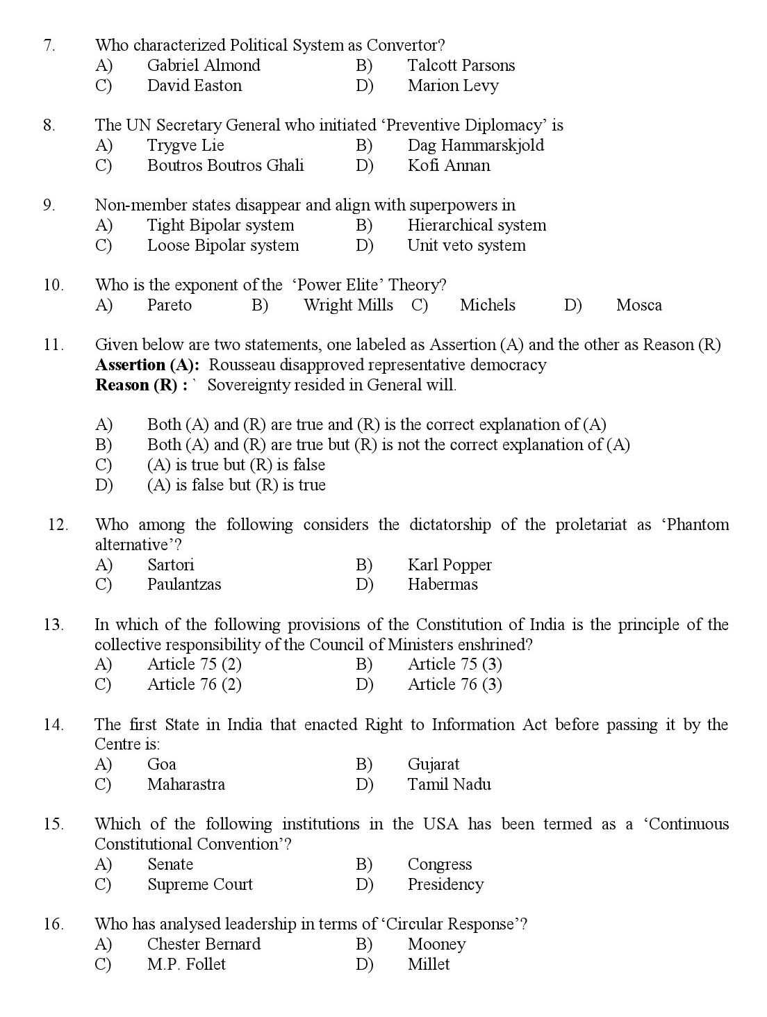 Kerala SET Political Science Exam 2017 Question Code 17825 A 2