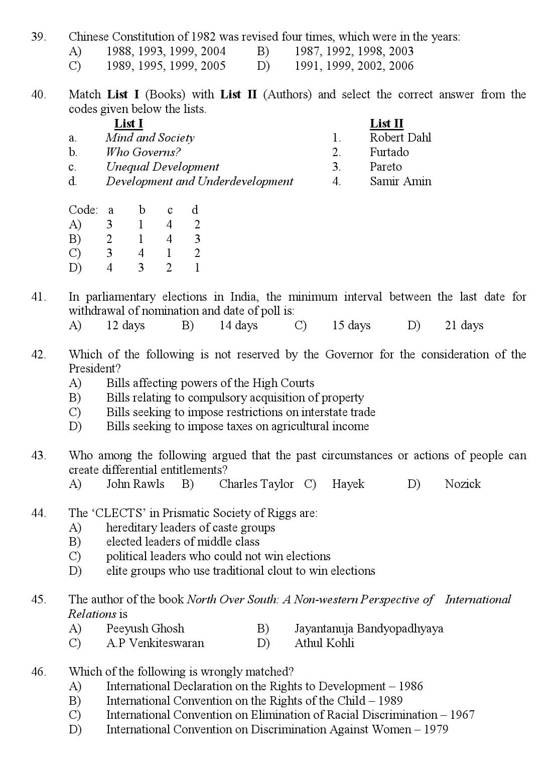 Kerala SET Political Science Exam 2017 Question Code 17825 A 6