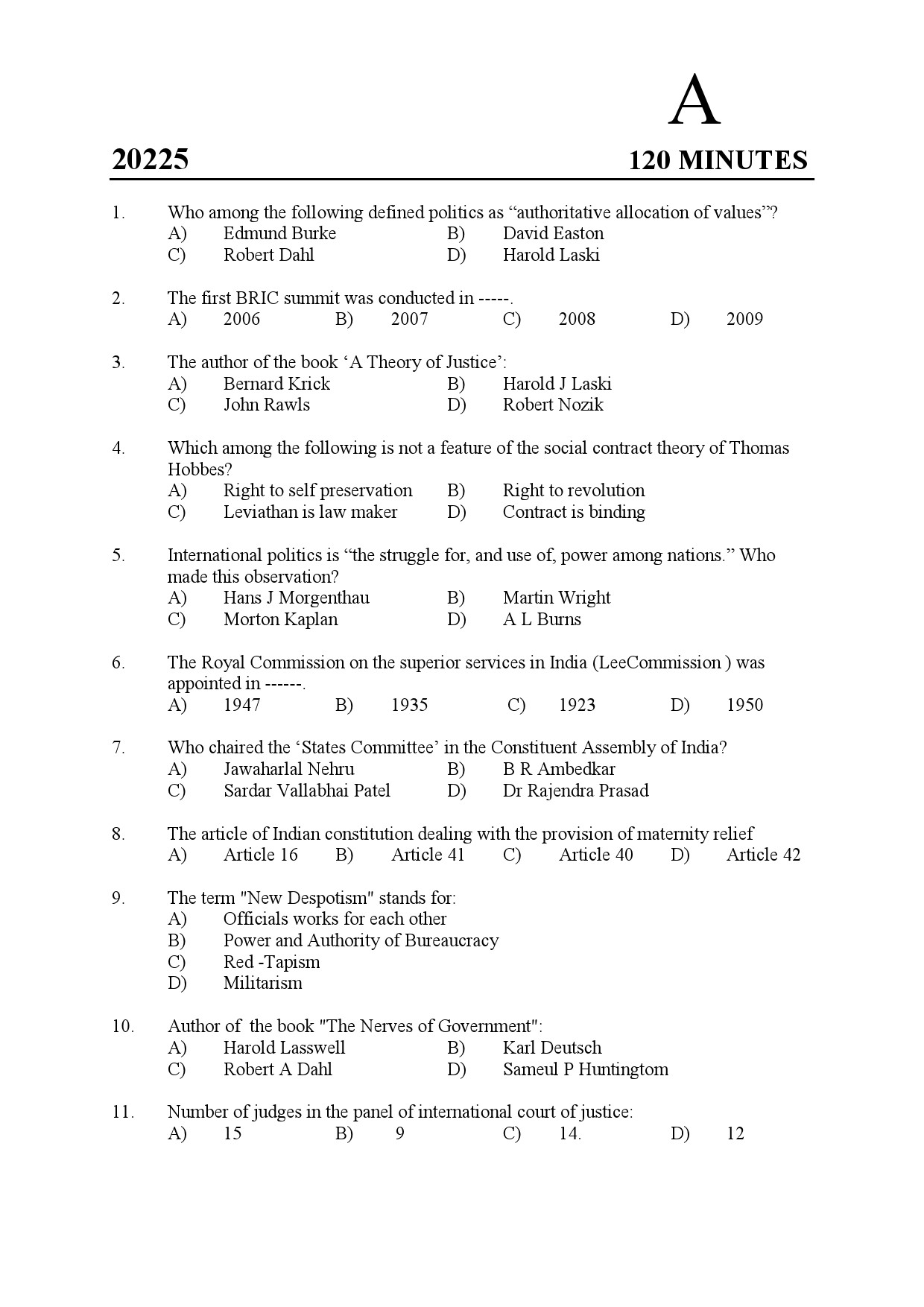 Kerala SET Political Science Exam Question Paper February 2020 1