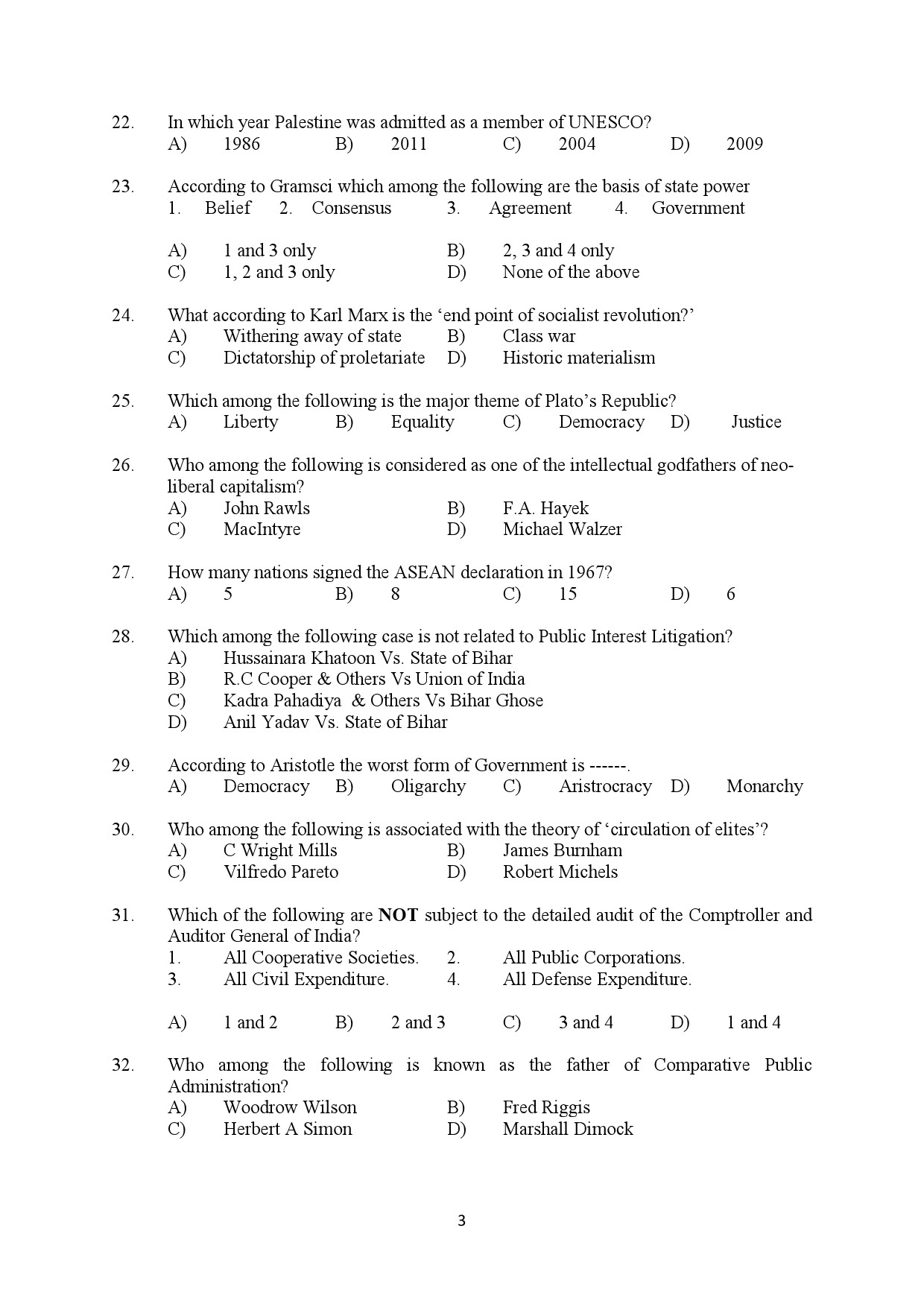 Kerala SET Political Science Exam Question Paper February 2020 3