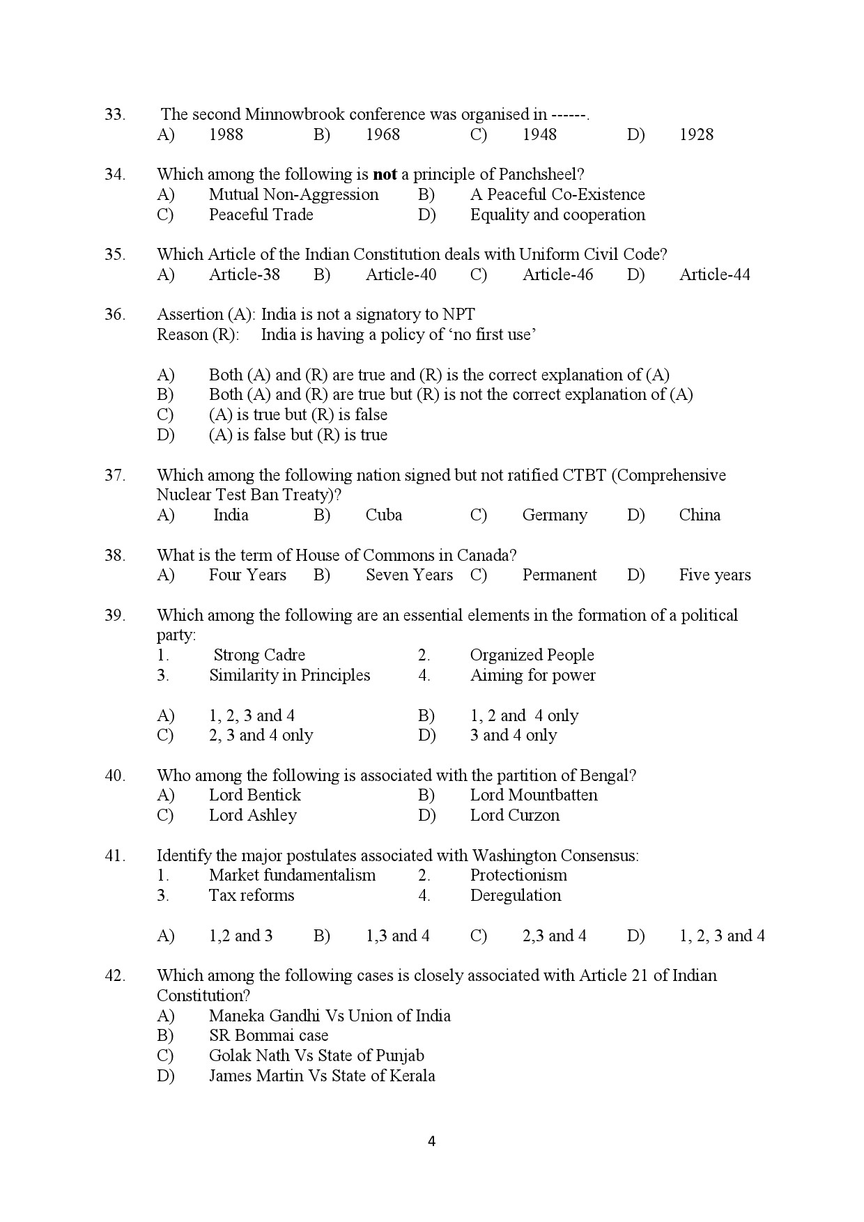 Kerala SET Political Science Exam Question Paper February 2020 4