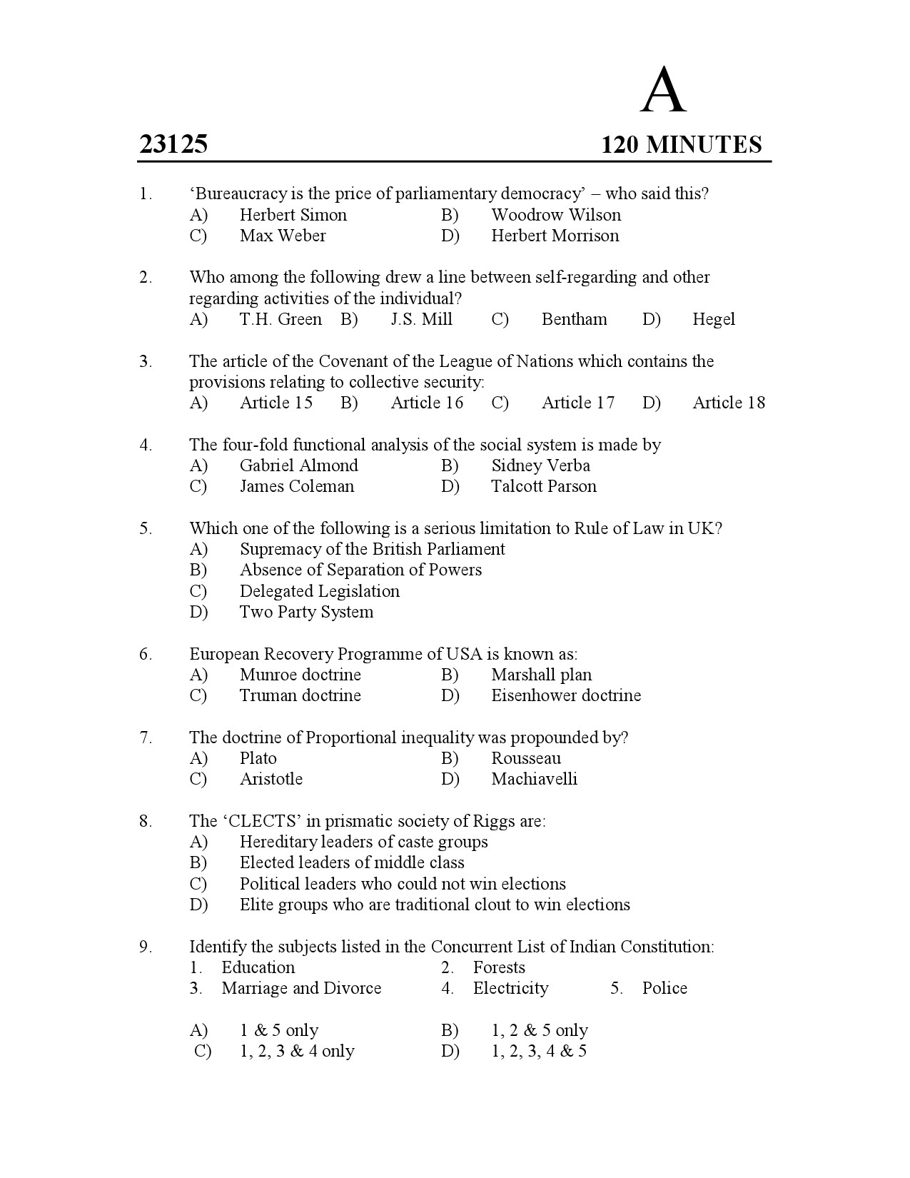 Kerala SET Political Science Exam Question Paper January 2023 1