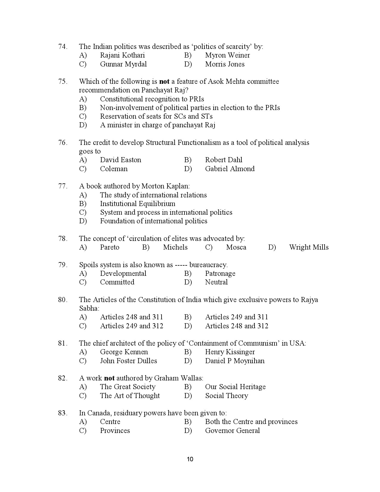 Kerala SET Political Science Exam Question Paper January 2023 10