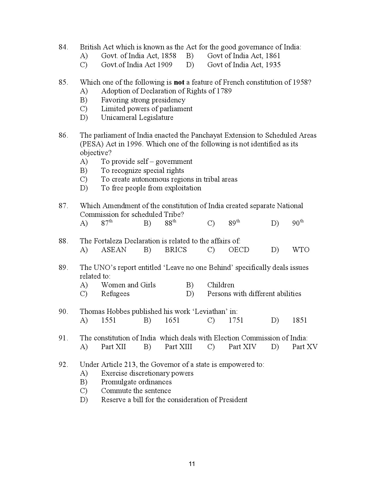 Kerala SET Political Science Exam Question Paper January 2023 11