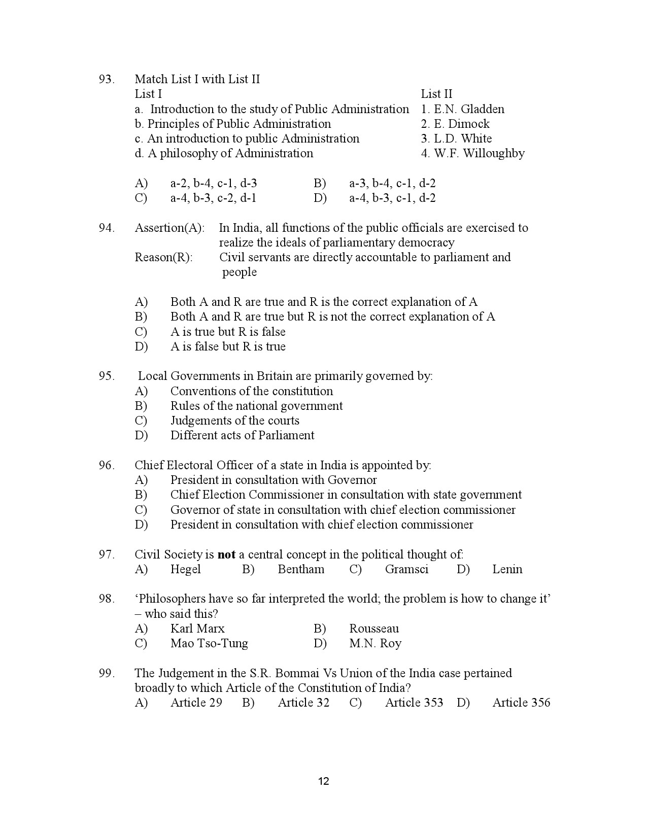 Kerala SET Political Science Exam Question Paper January 2023 12