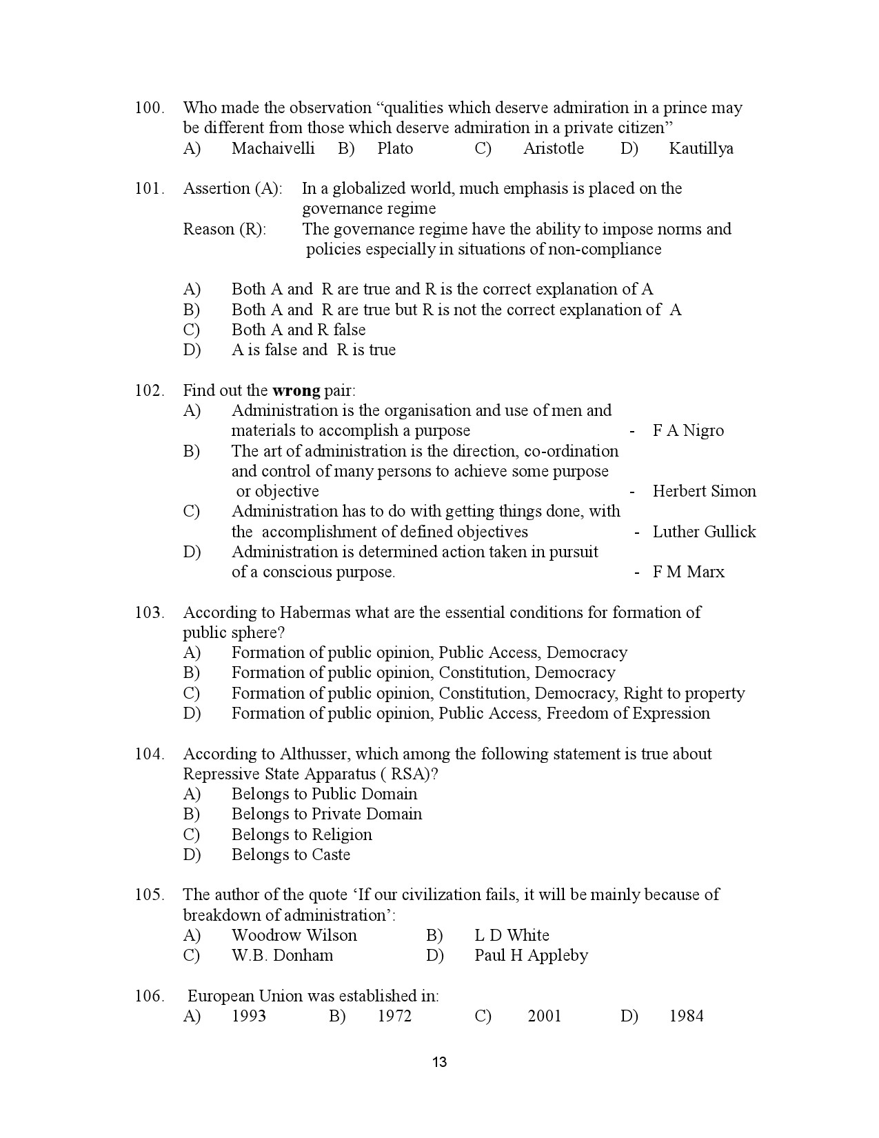 Kerala SET Political Science Exam Question Paper January 2023 13