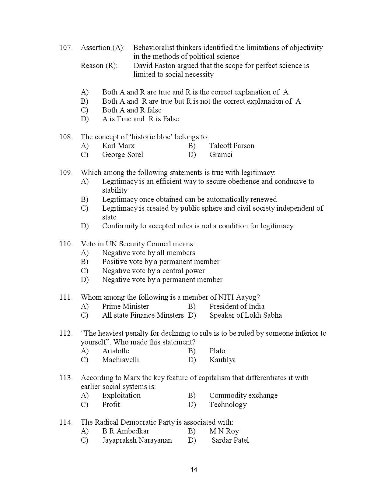 Kerala SET Political Science Exam Question Paper January 2023 14