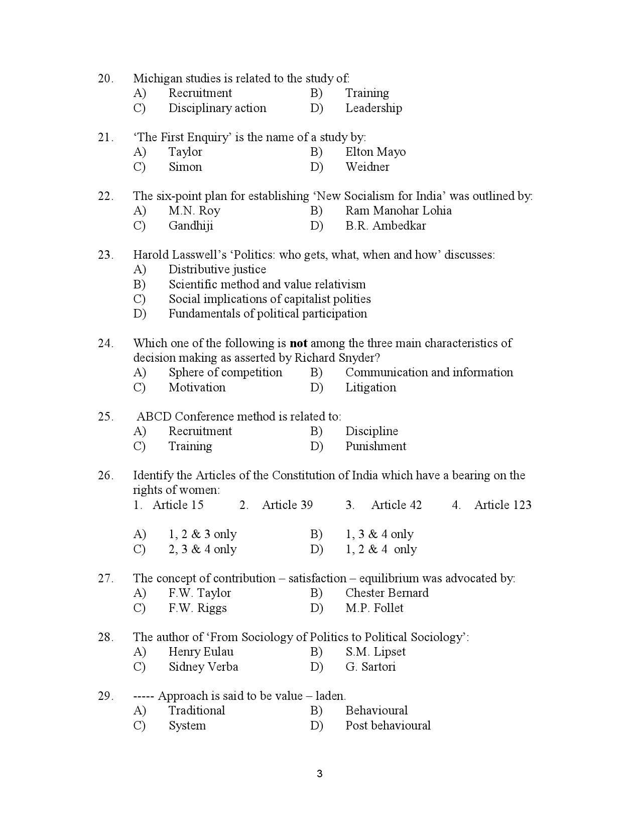 Kerala SET Political Science Exam Question Paper January 2023 3