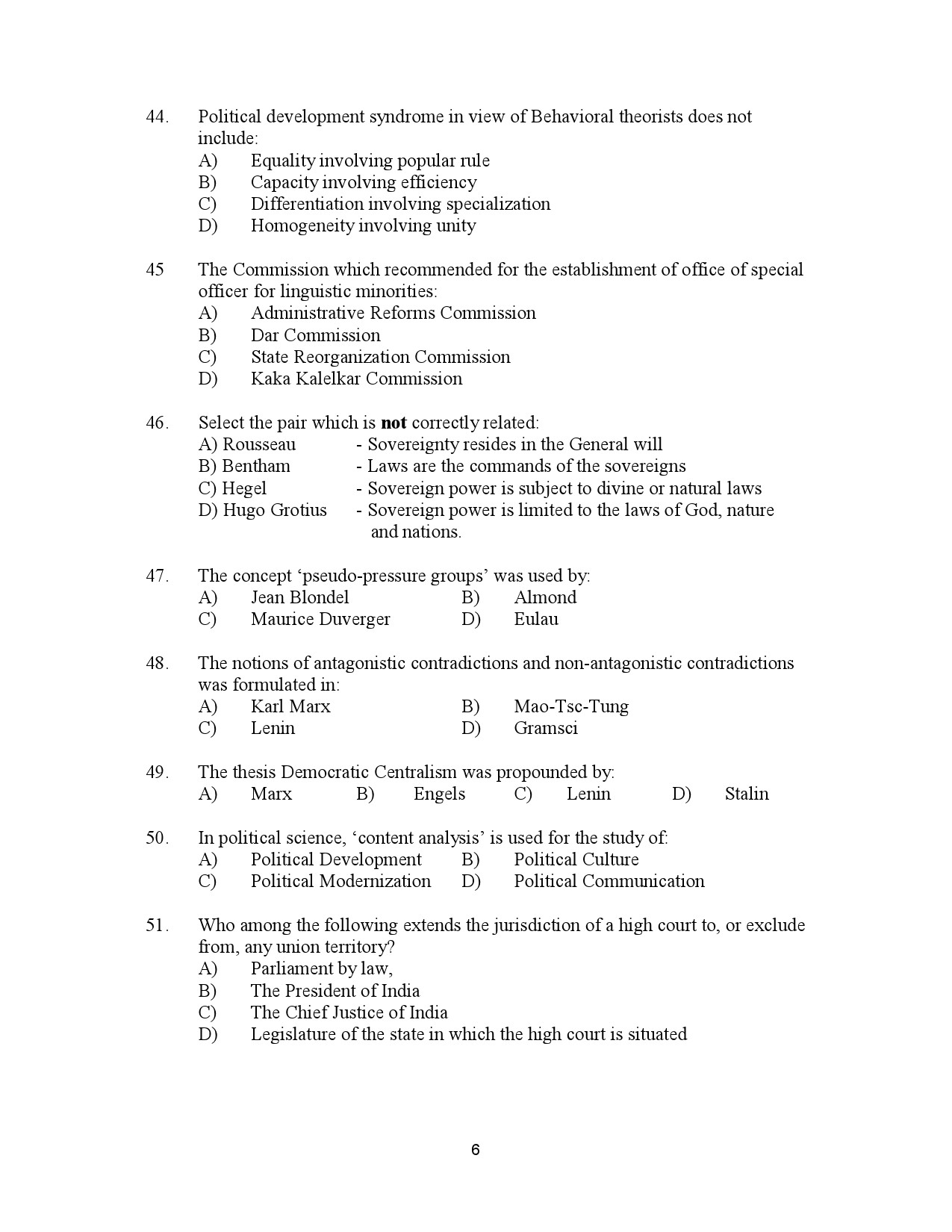 Kerala SET Political Science Exam Question Paper January 2023 6