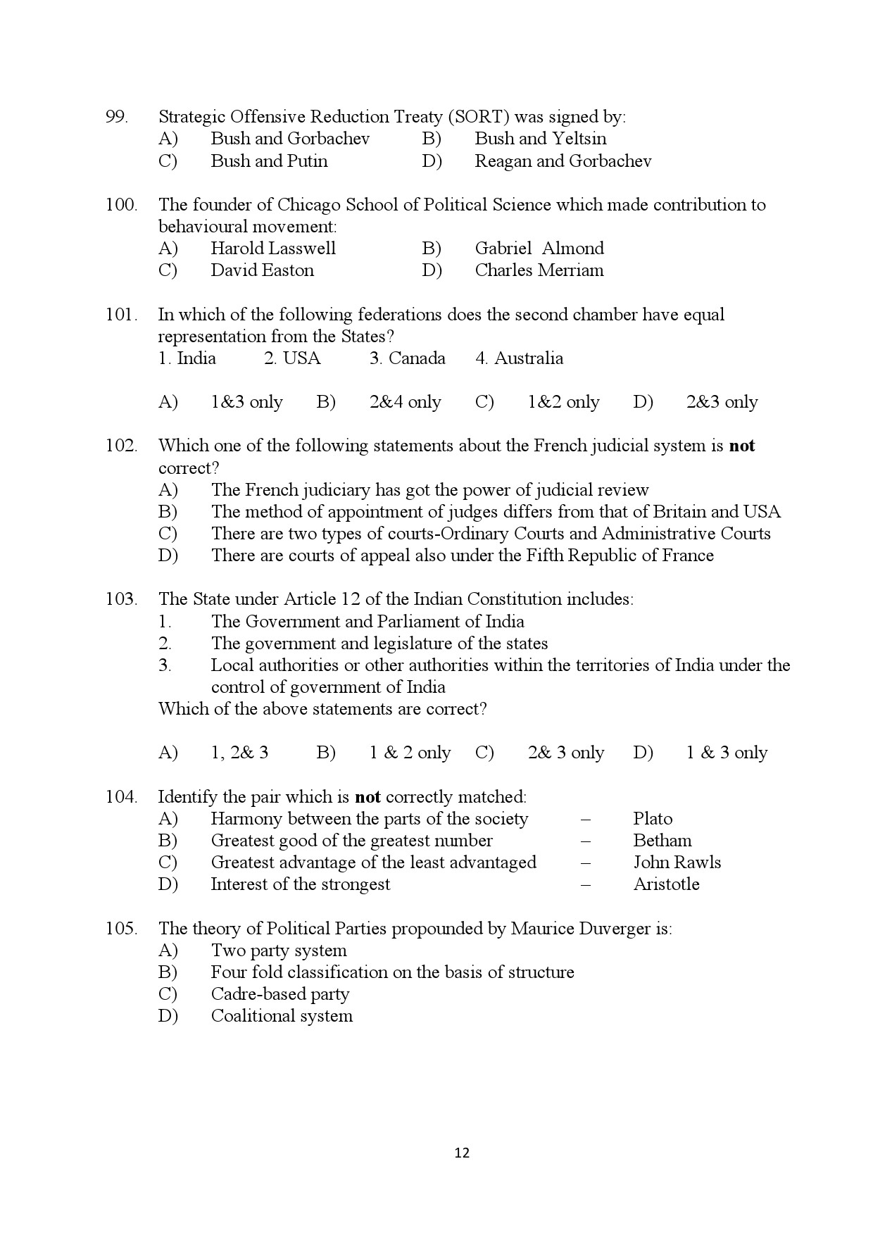 Kerala SET Political Science Exam Question Paper January 2024 12