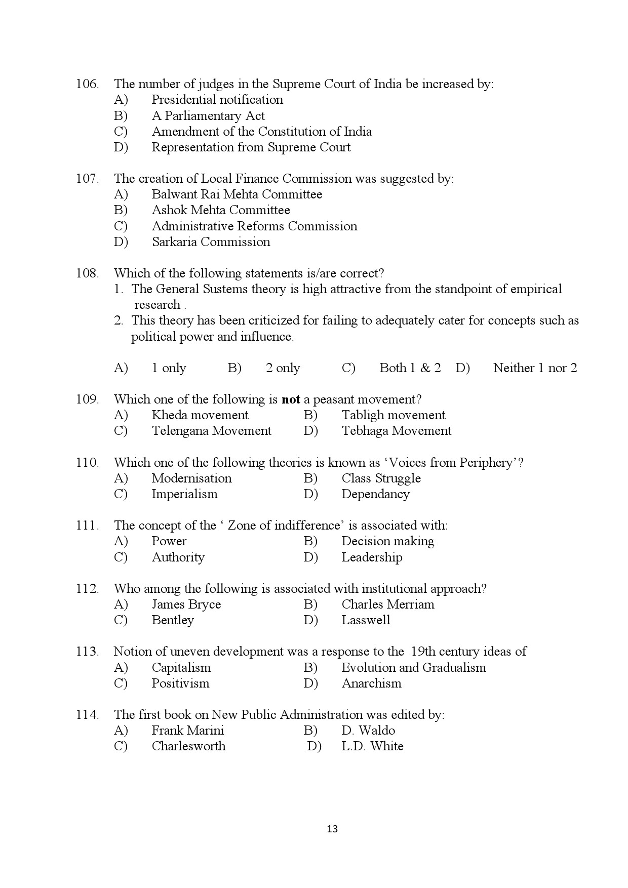 Kerala SET Political Science Exam Question Paper January 2024 13