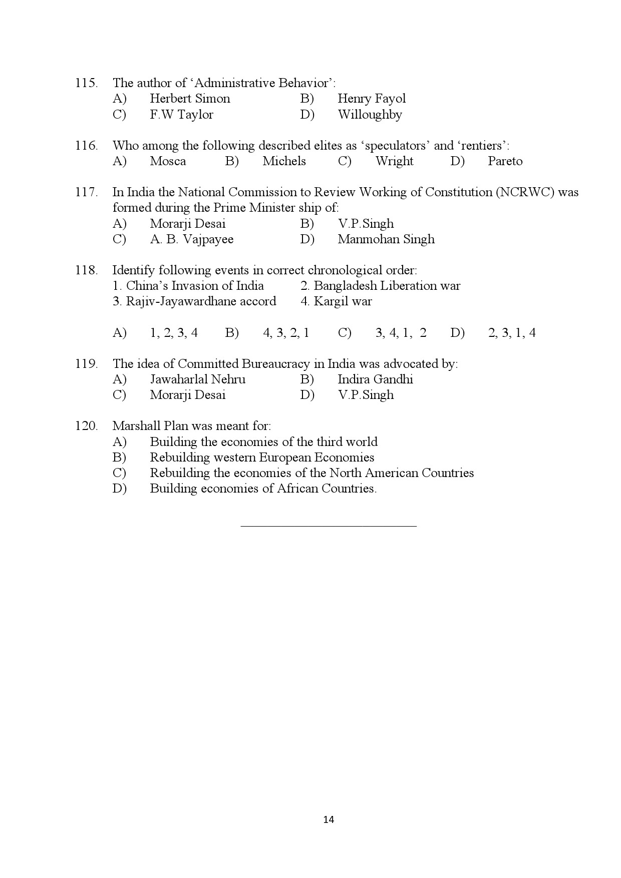 Kerala SET Political Science Exam Question Paper January 2024 14