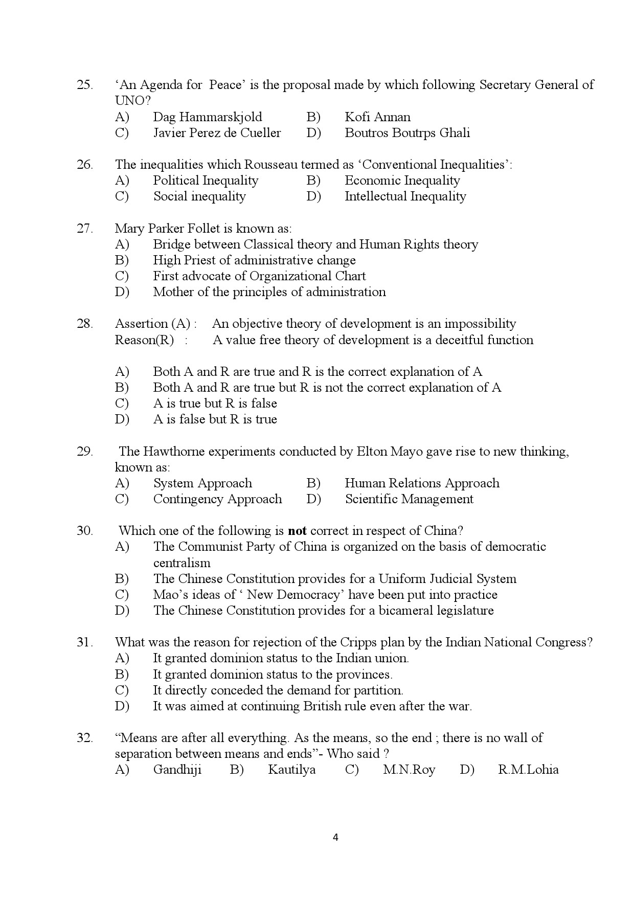 Kerala SET Political Science Exam Question Paper January 2024 4