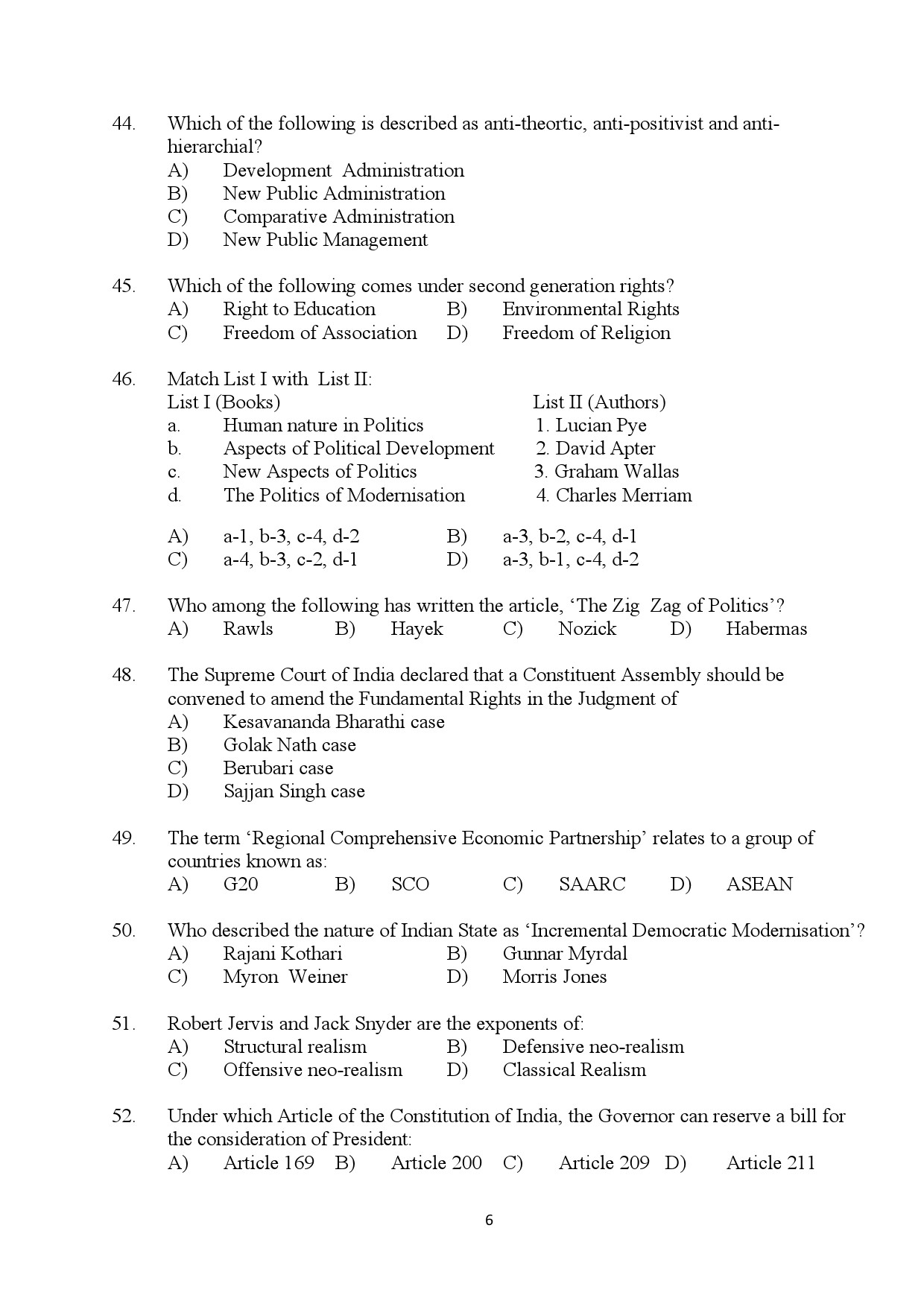 Kerala SET Political Science Exam Question Paper January 2024 6