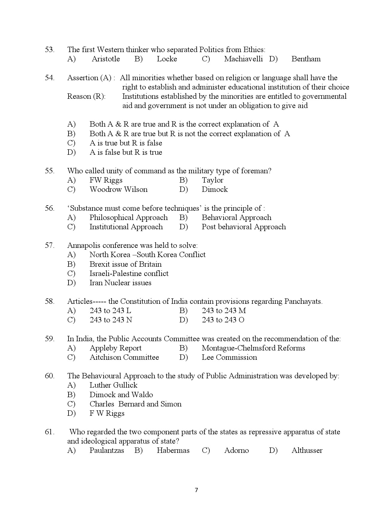 Kerala SET Political Science Exam Question Paper January 2024 7