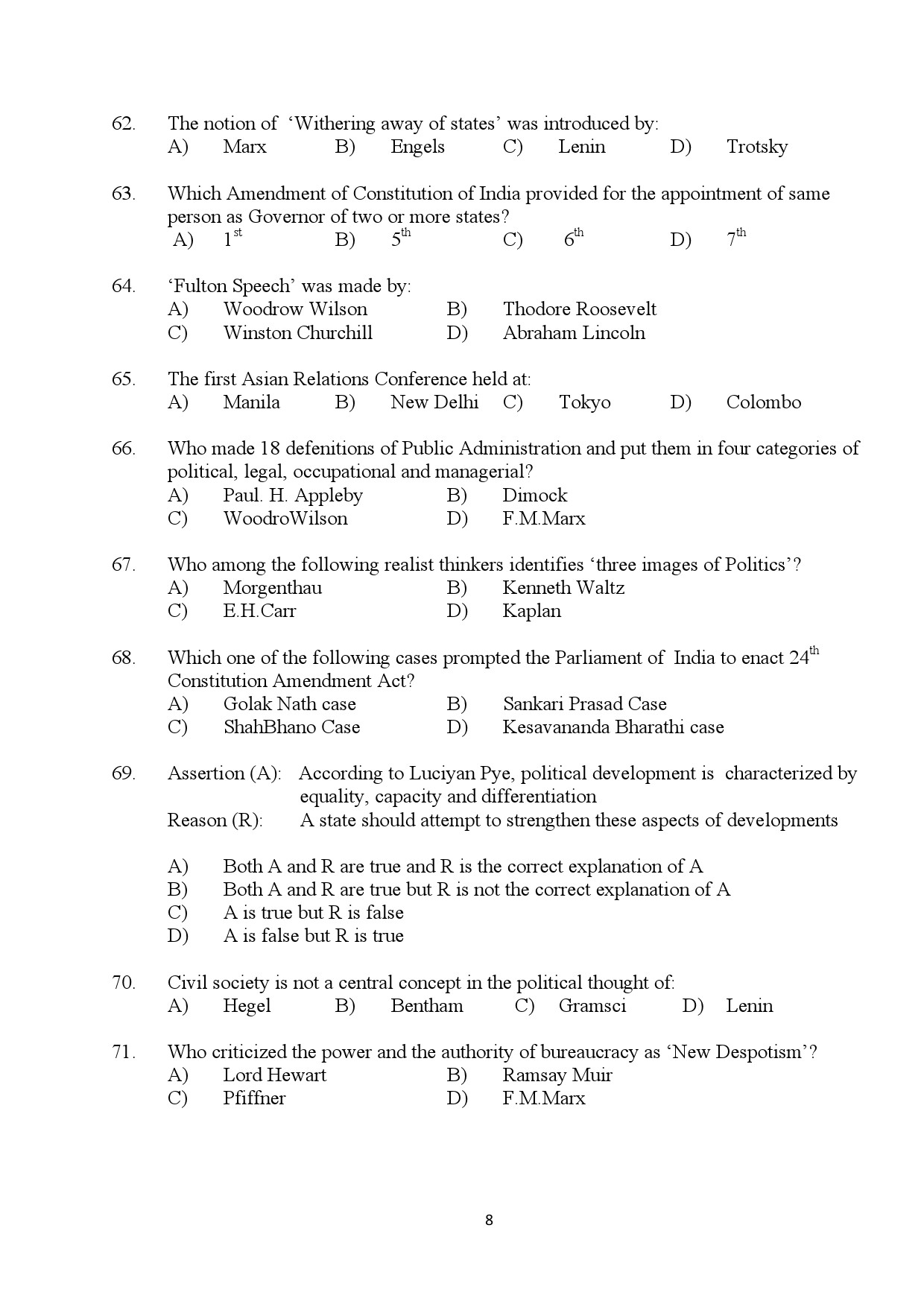 Kerala SET Political Science Exam Question Paper January 2024 8