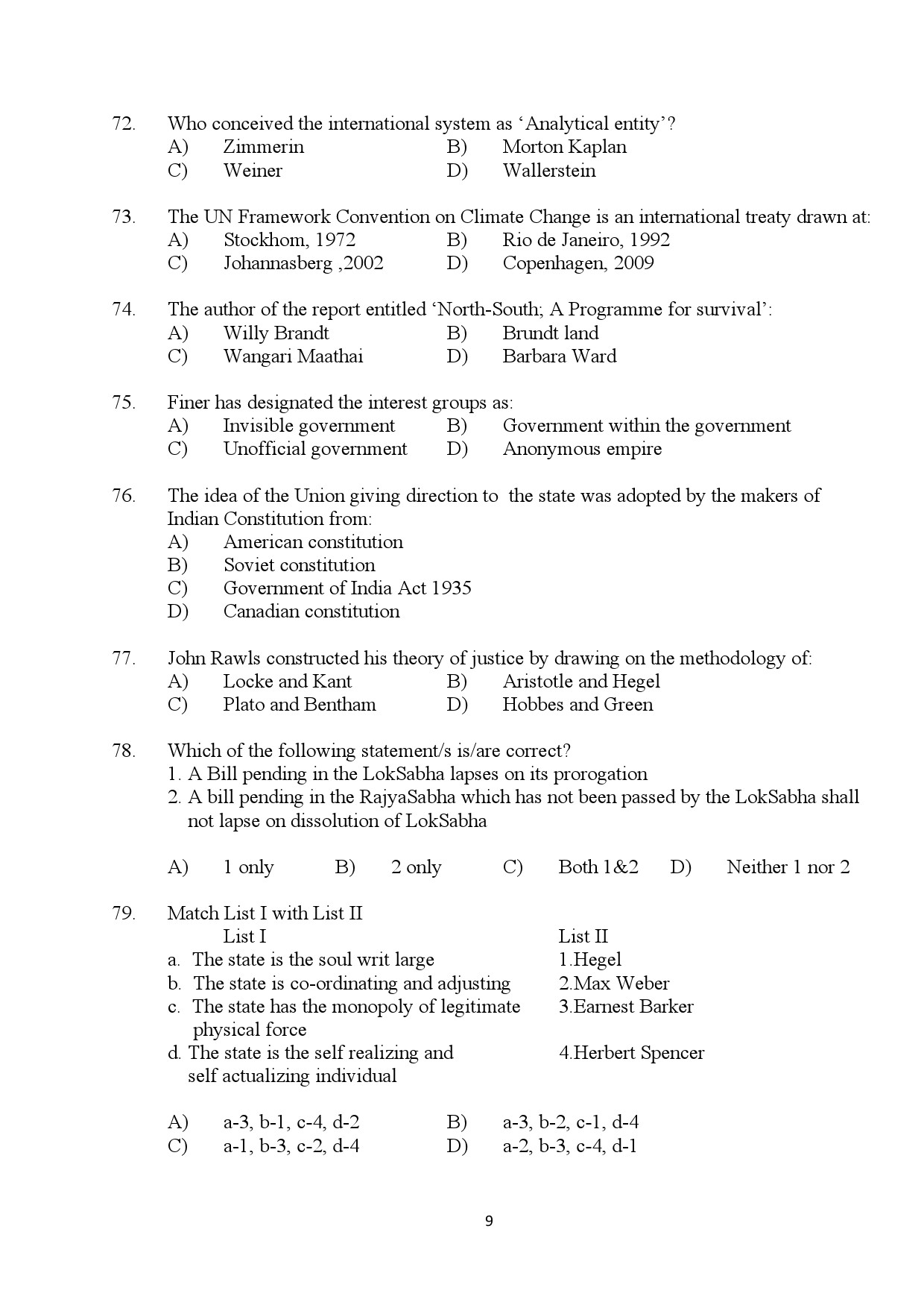 Kerala SET Political Science Exam Question Paper January 2024 9