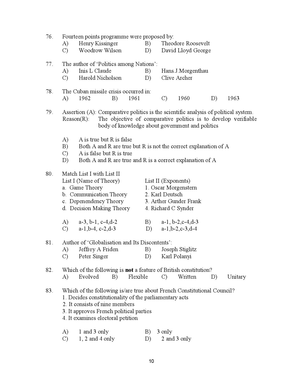 Kerala SET Political Science Exam Question Paper July 2023 10