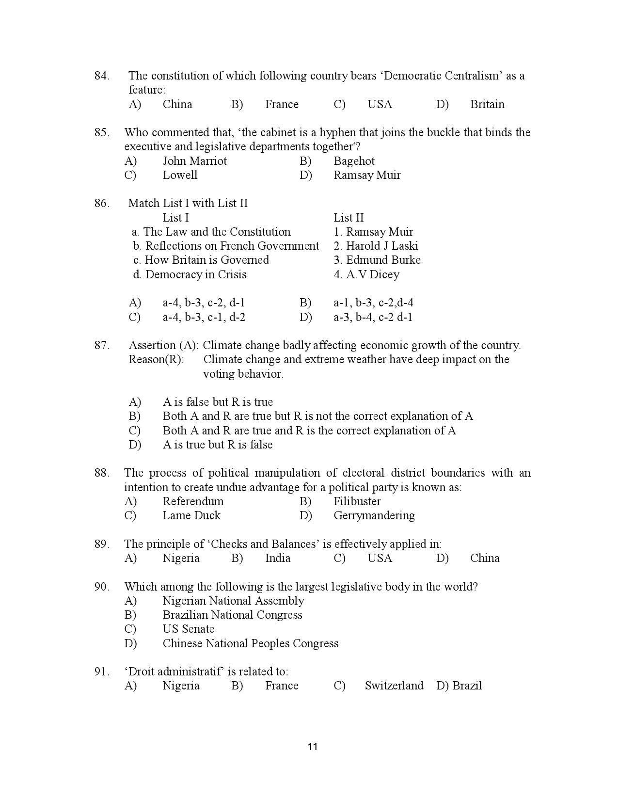 Kerala SET Political Science Exam Question Paper July 2023 11