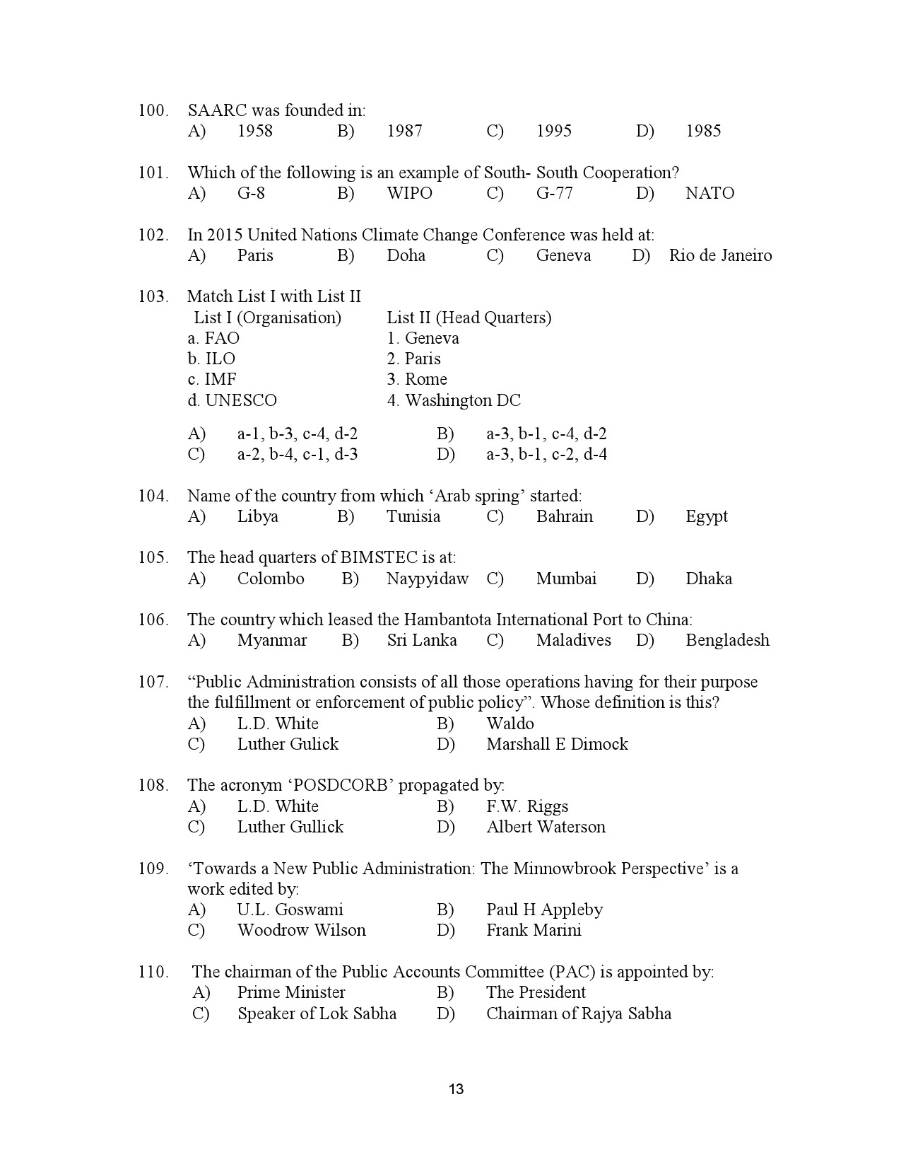 Kerala SET Political Science Exam Question Paper July 2023 13