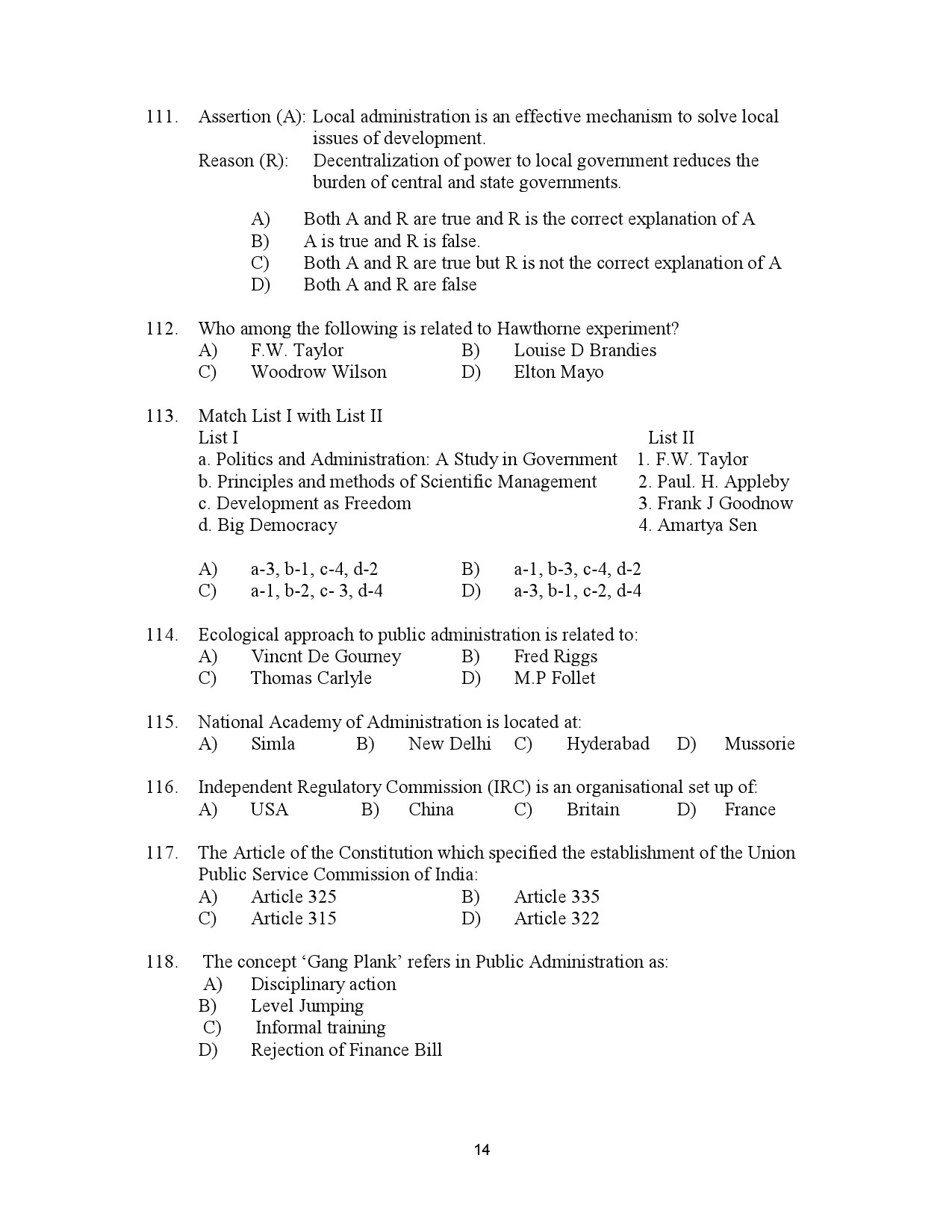 Kerala SET Political Science Exam Question Paper July 2023 14