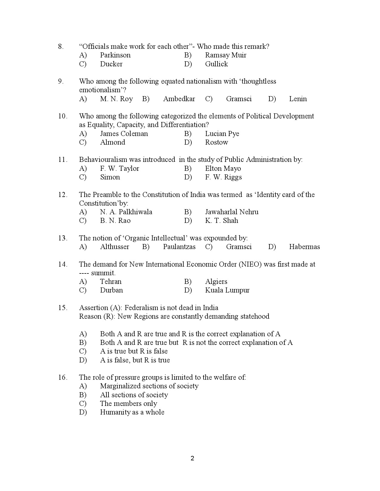 Kerala SET Political Science Exam Question Paper July 2023 2