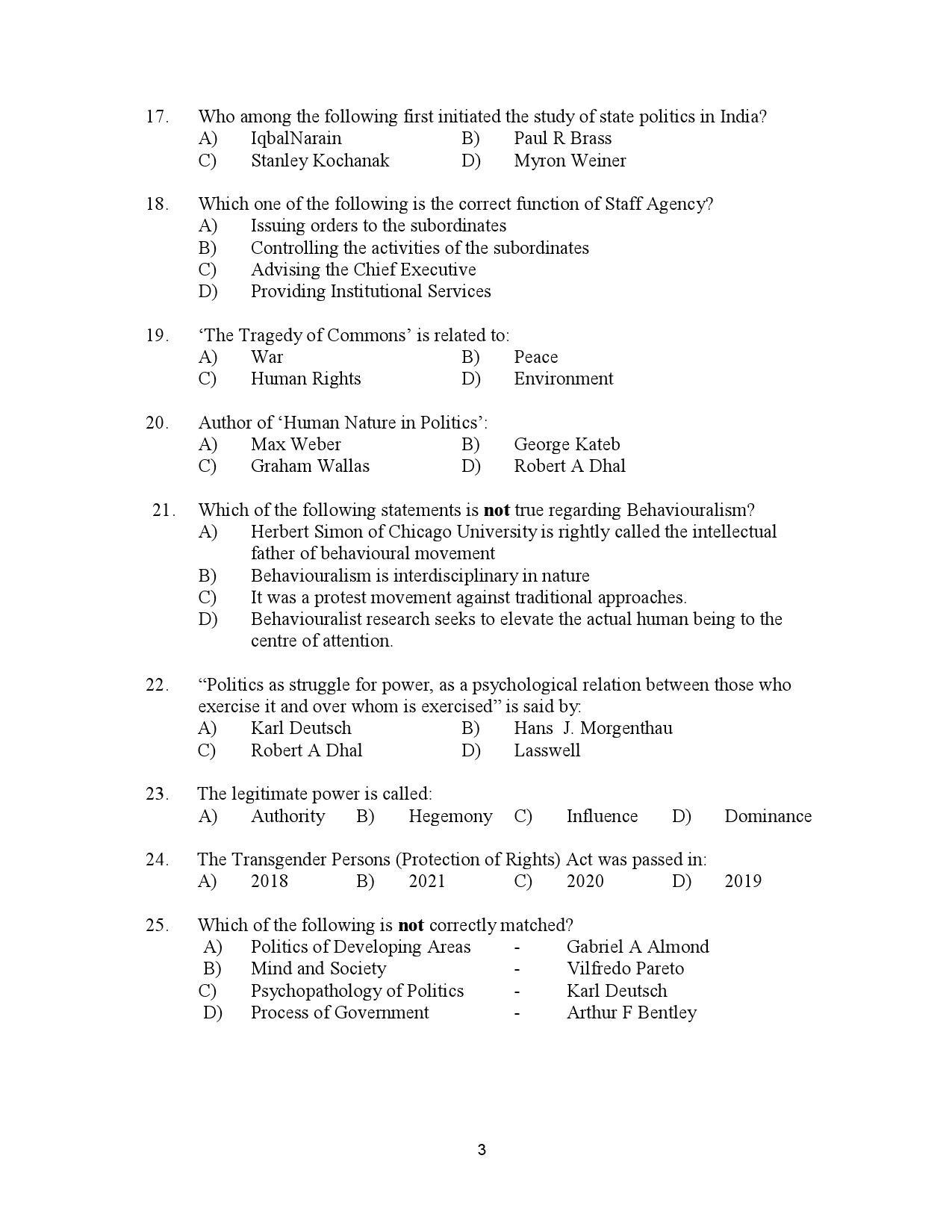 Kerala SET Political Science Exam Question Paper July 2023 3