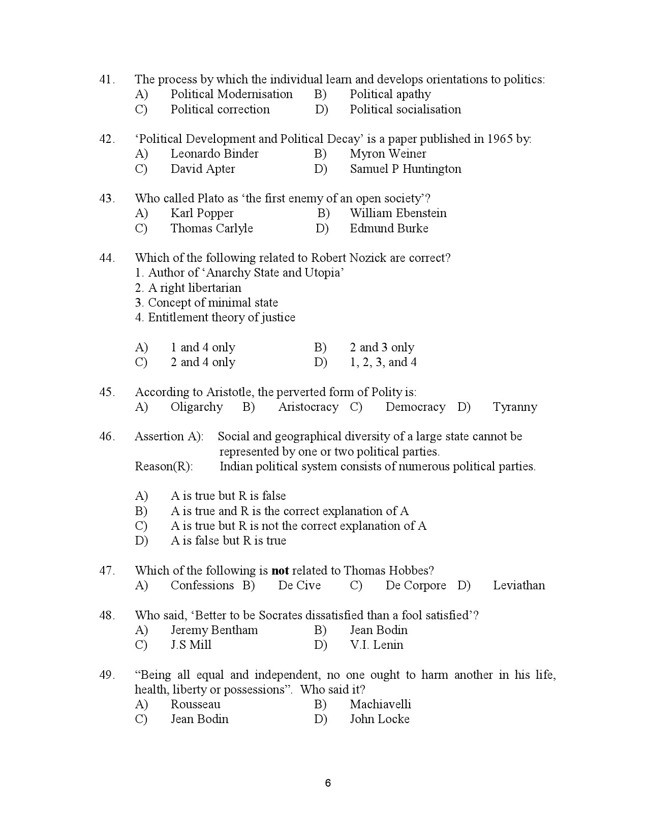 Kerala SET Political Science Exam Question Paper July 2023 6