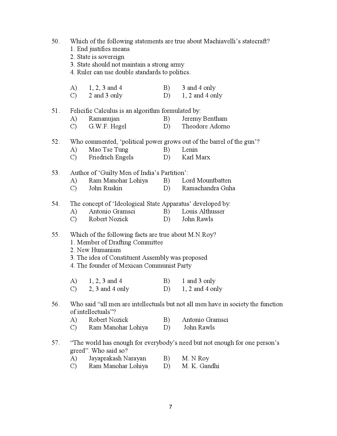 Kerala SET Political Science Exam Question Paper July 2023 7