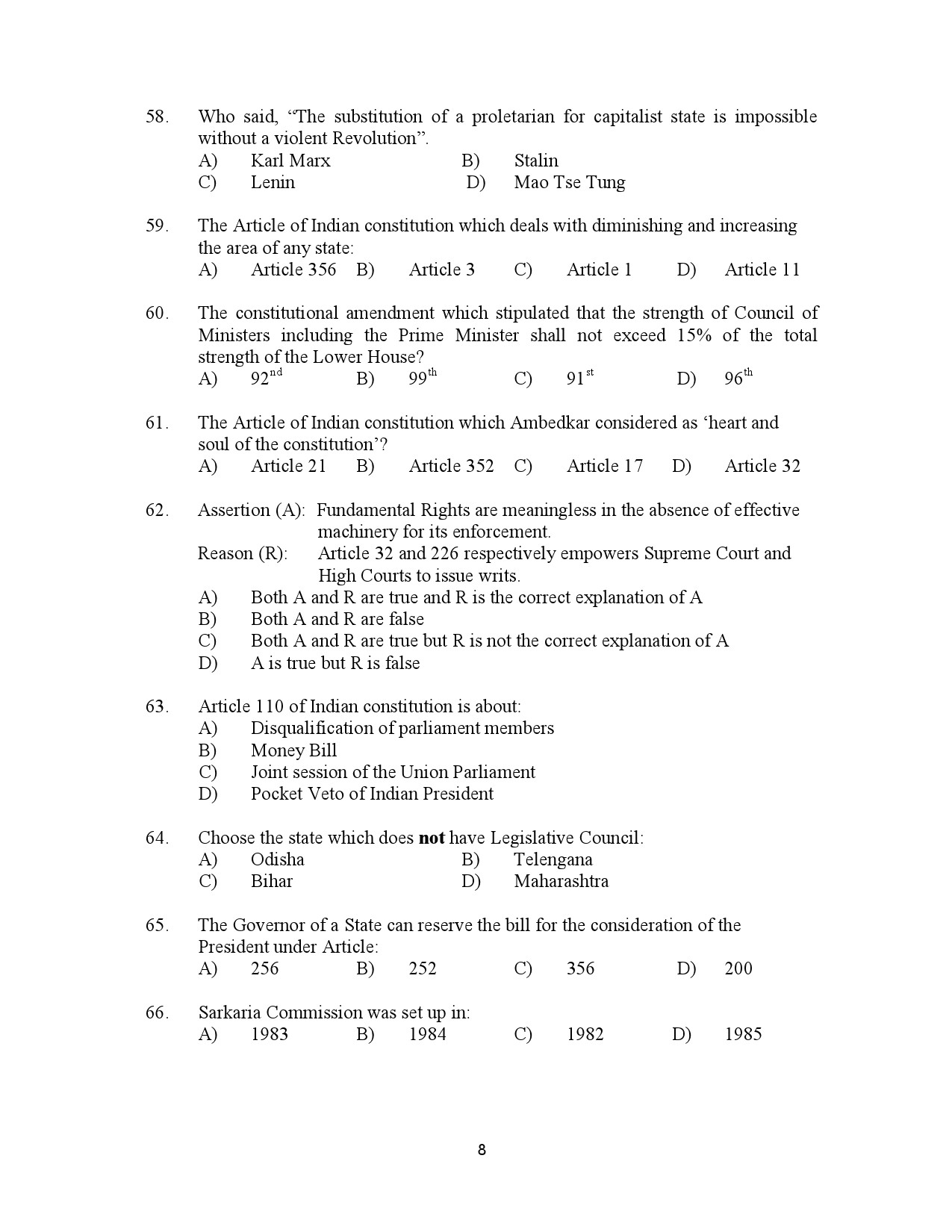 Kerala SET Political Science Exam Question Paper July 2023 8