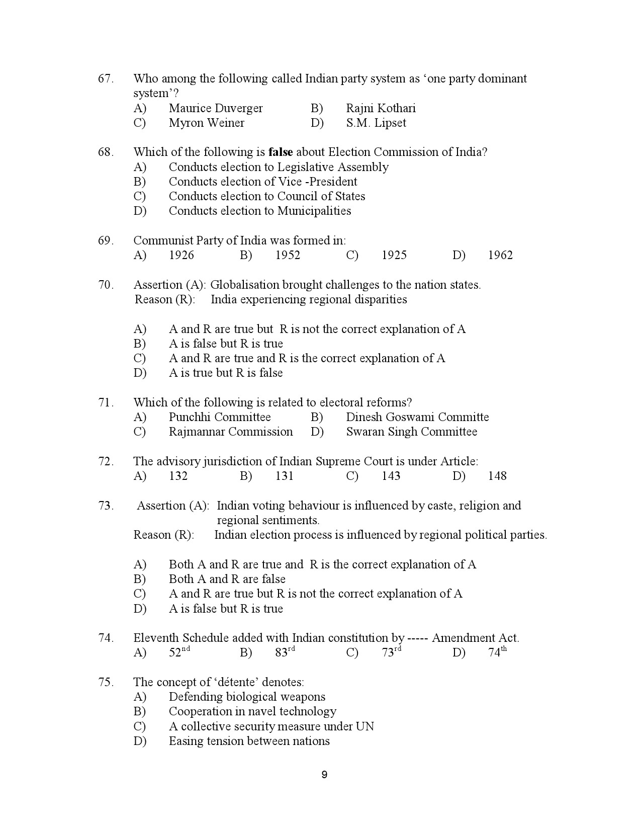Kerala SET Political Science Exam Question Paper July 2023 9