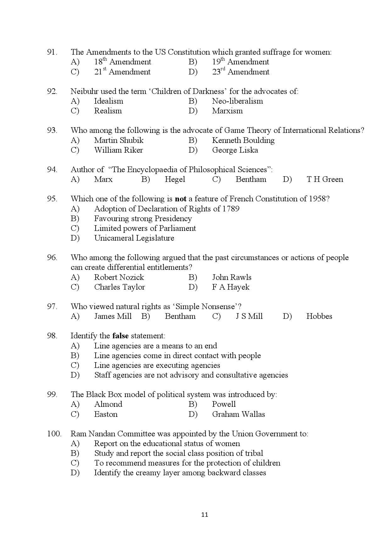 Kerala SET Political Science Exam Question Paper July 2024 11