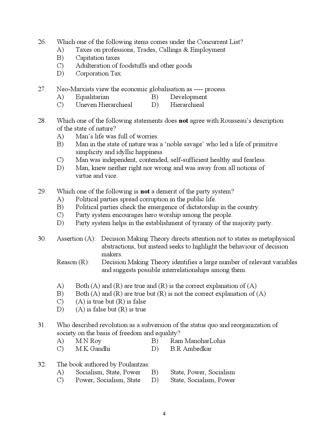 Kerala SET Political Science Exam Question Paper July 2024 4