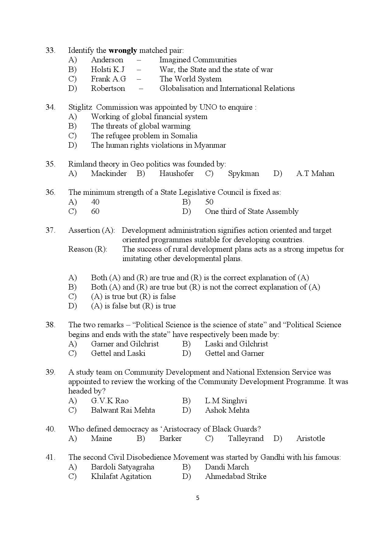 Kerala SET Political Science Exam Question Paper July 2024 5