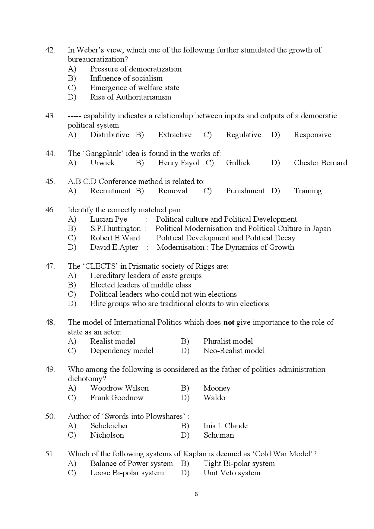 Kerala SET Political Science Exam Question Paper July 2024 6