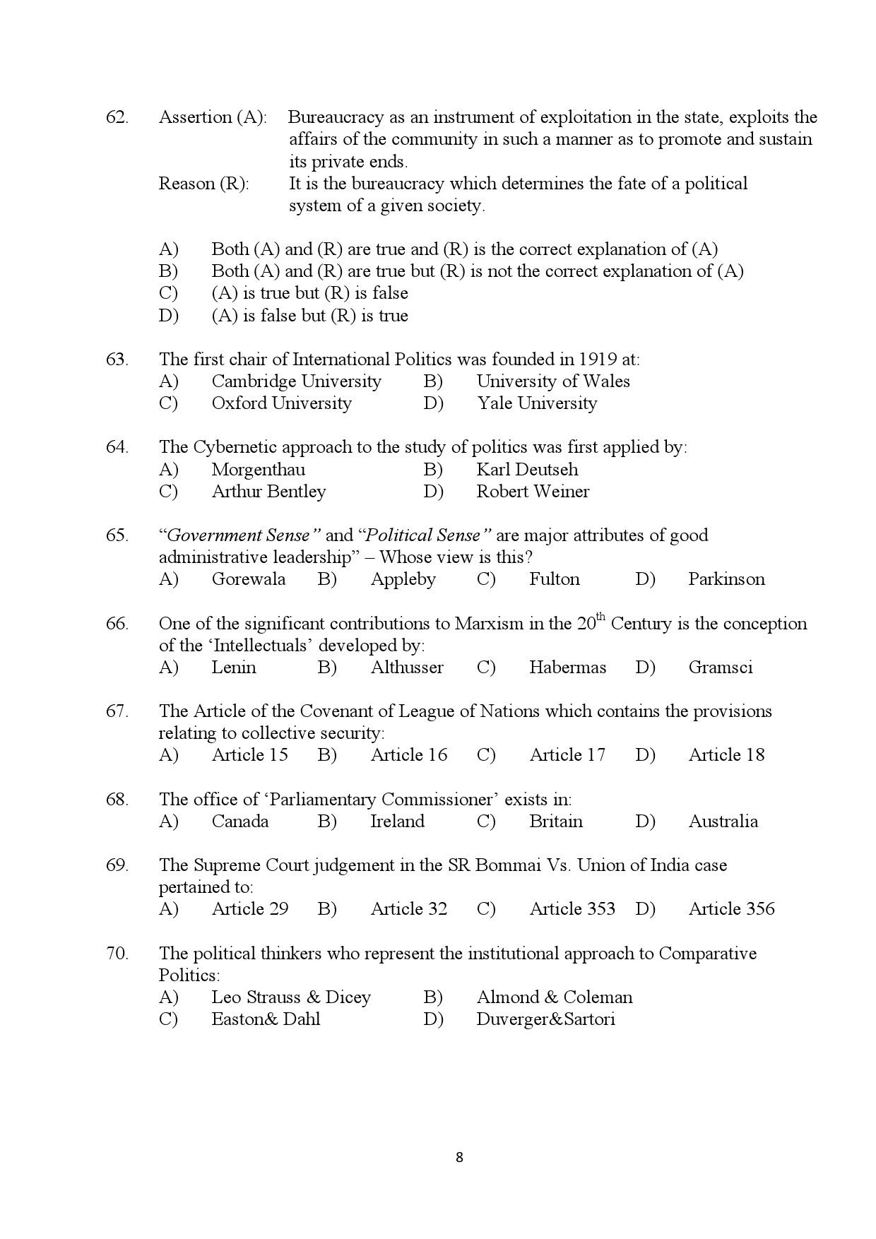 Kerala SET Political Science Exam Question Paper July 2024 8