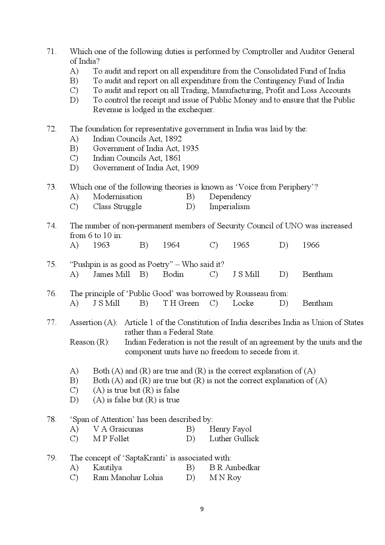 Kerala SET Political Science Exam Question Paper July 2024 9