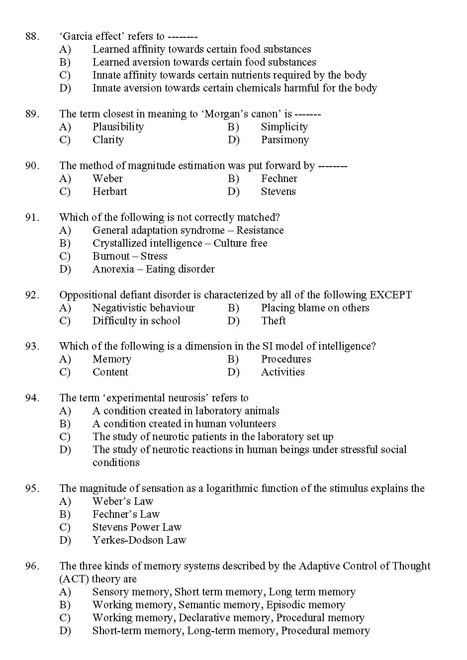 Kerala SET Psychology Exam 2011 Question Code 91126 12