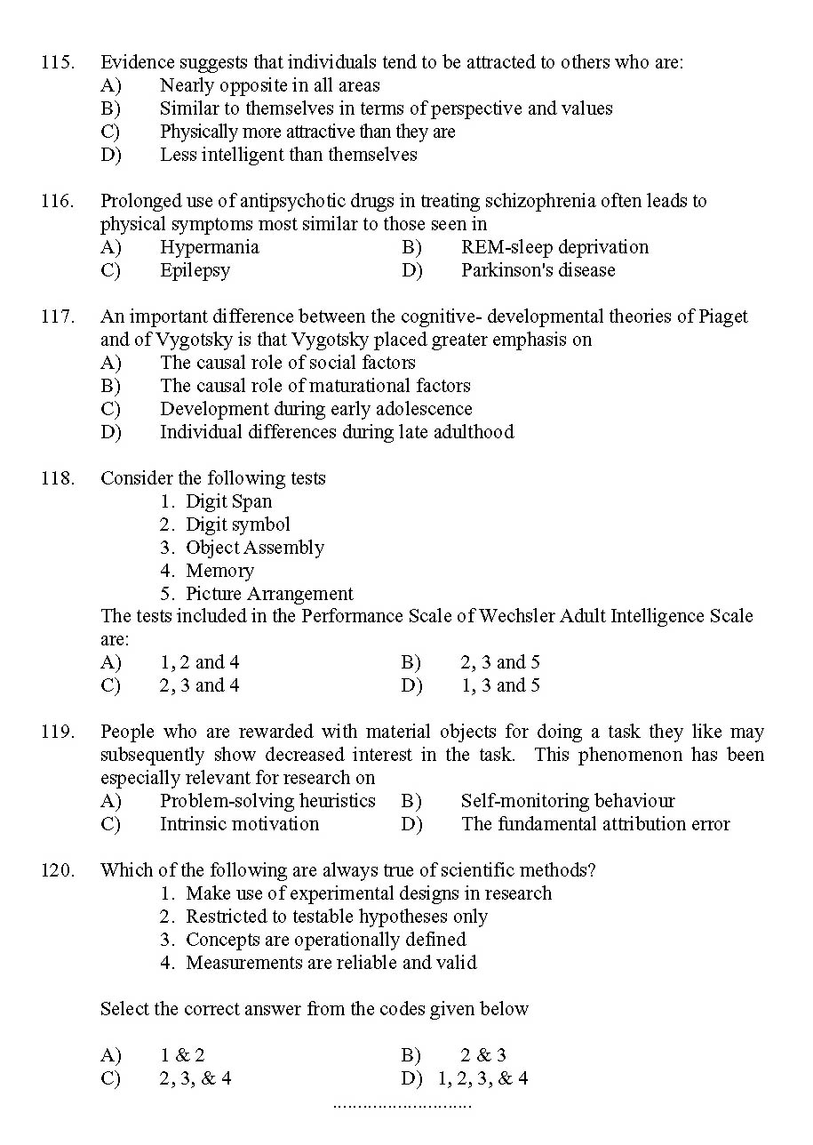 Kerala SET Psychology Exam 2011 Question Code 91126 15
