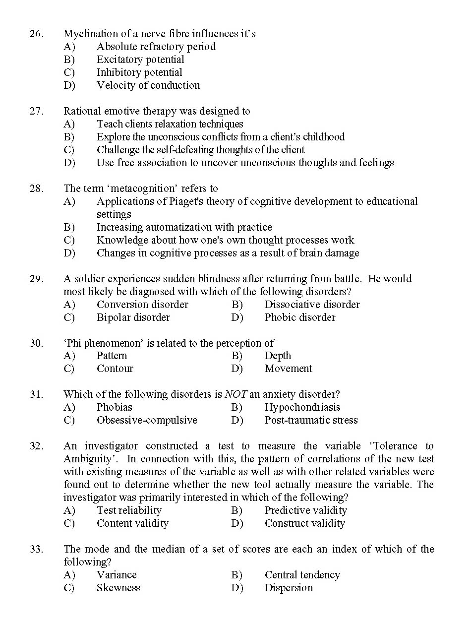 Kerala SET Psychology Exam 2011 Question Code 91126 4