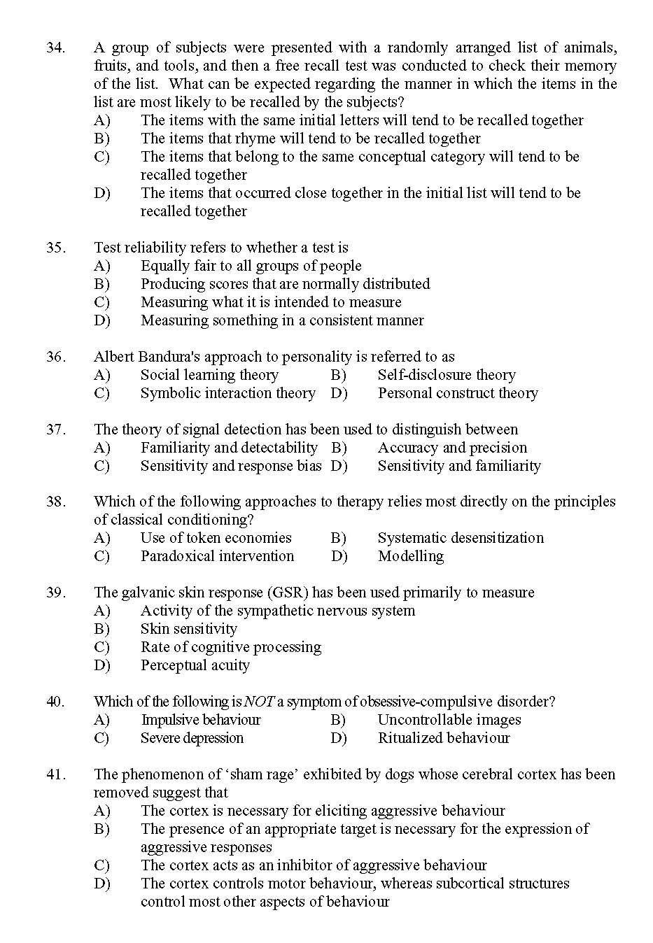 Kerala SET Psychology Exam 2011 Question Code 91126 5