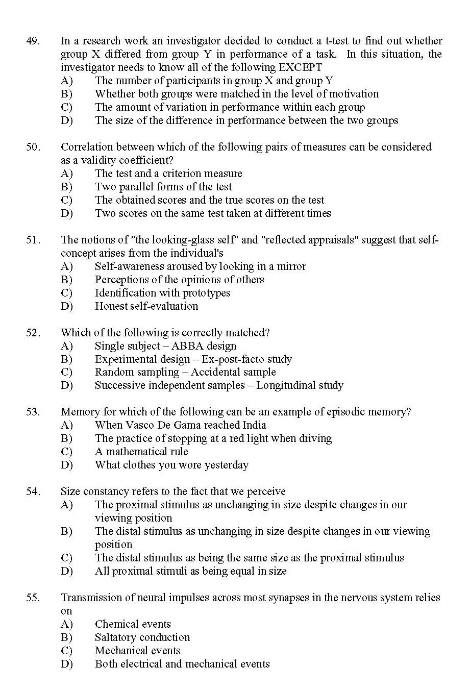Kerala SET Psychology Exam 2011 Question Code 91126 7