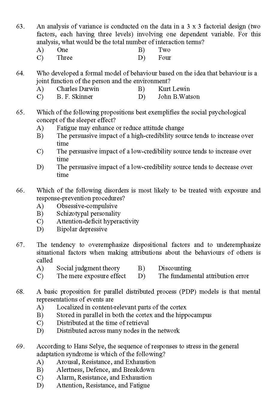 Kerala SET Psychology Exam 2011 Question Code 91126 9