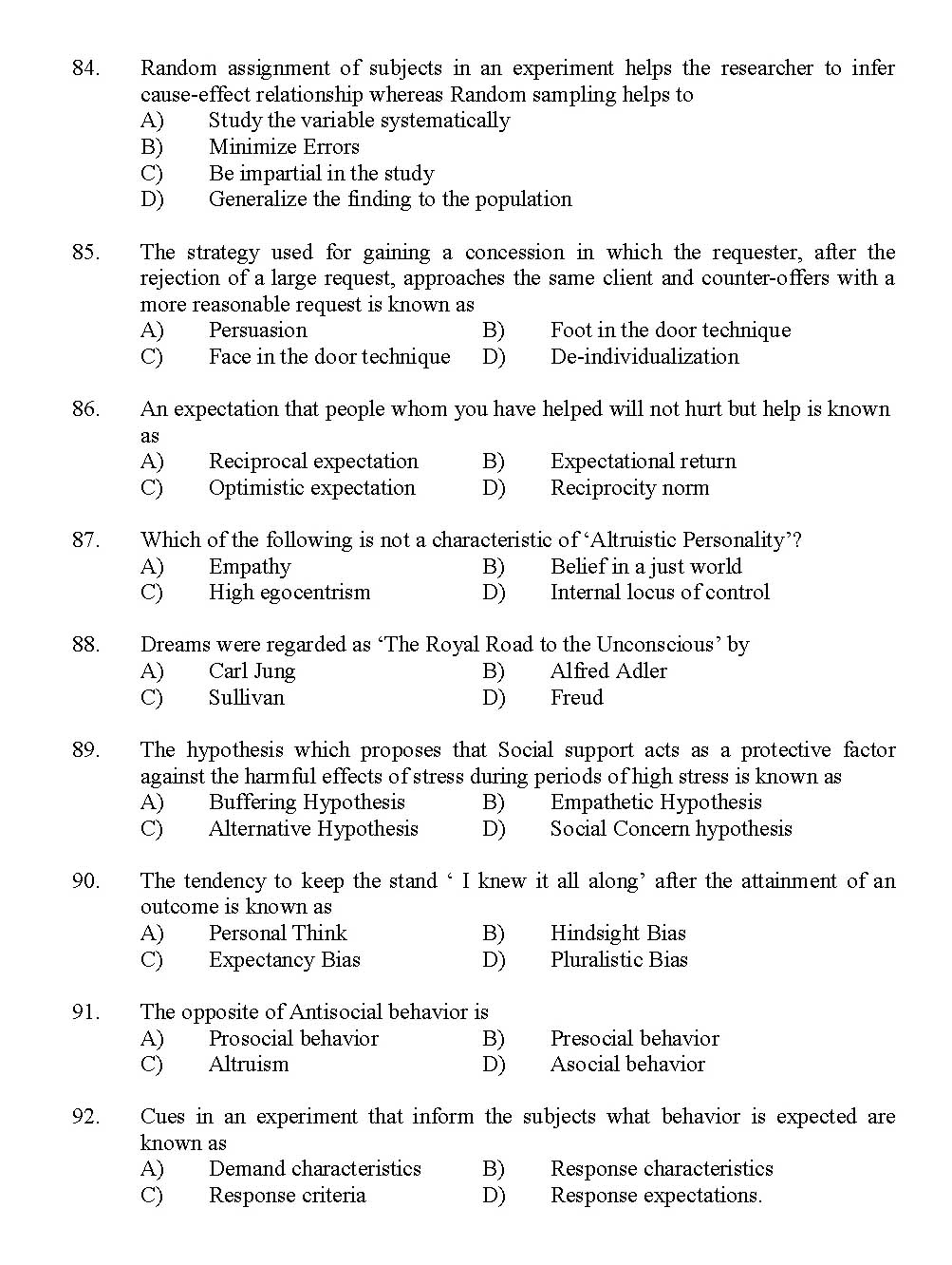 Kerala SET Psychology Exam 2012 Question Code 12926 10
